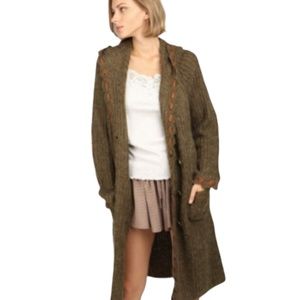 POL Boho Hooded Cardigan w/ Suede Elbow Patches